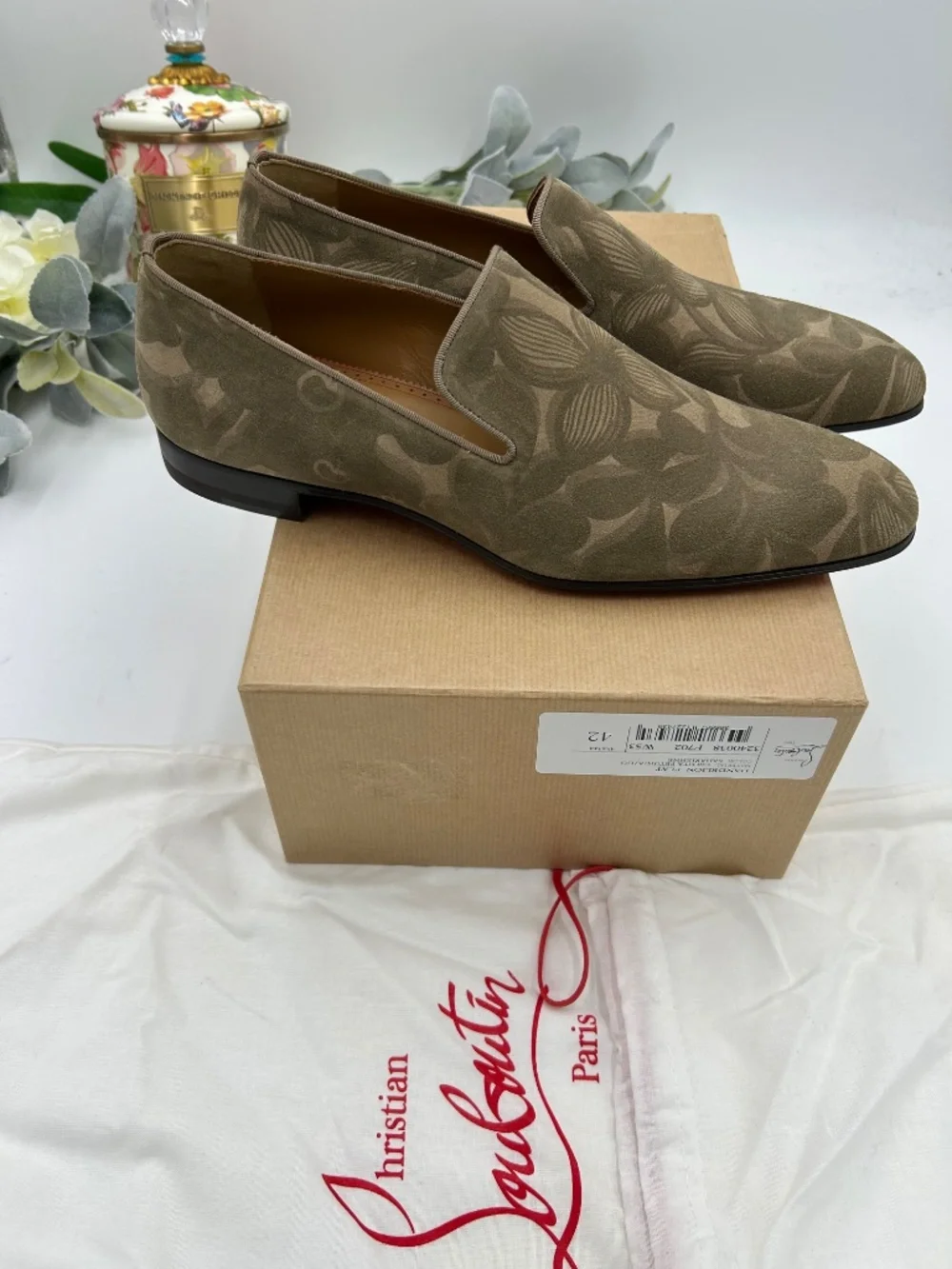 Men’s Christian Louboutin Dandelion Floral Suede Loafers. Size 42/9 US.